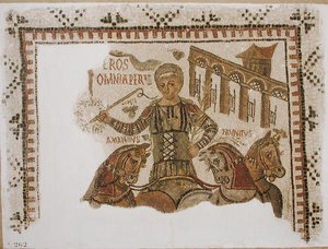 Pavement depicting the charioteer Eros on his quadriga, from Dougga, Tunisia by Roman